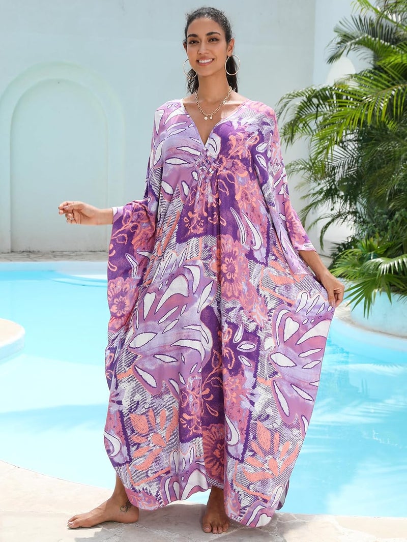 KEYLORTING Women's Plus Size Kaftan Dress – Plus Size Maxi Dress Moo Moos Beach Cover Up,Bathing Suit Cover-Up Loungewear - Image 2